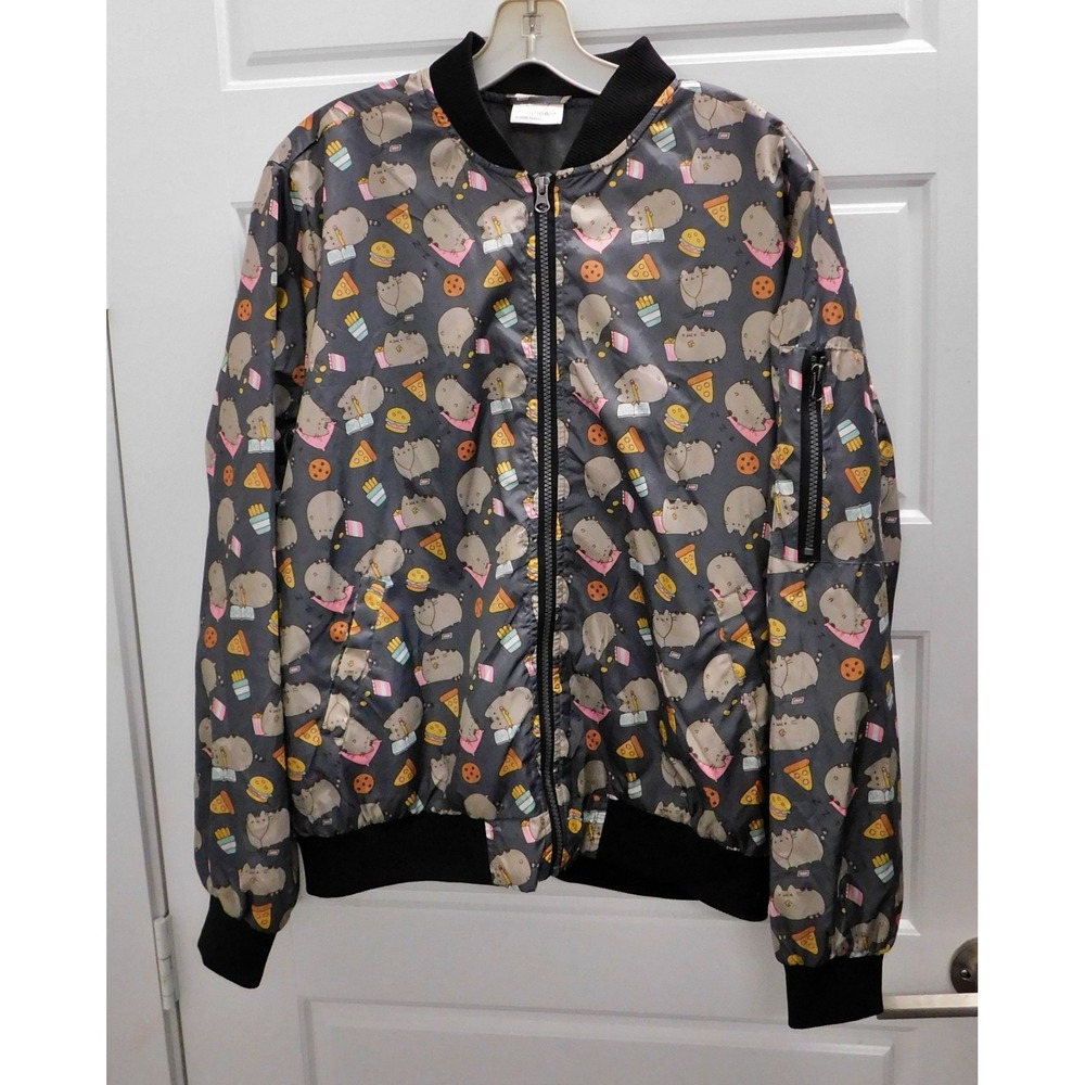 Pusheen Lightweight Women's Size Large‎ Zipper Bomber Jacket Funny Cats Pizza